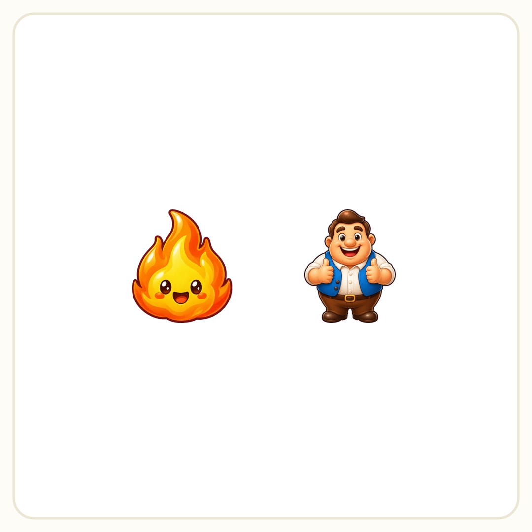 Rebus puzzle: a picture of a fire, then a picture of a man
