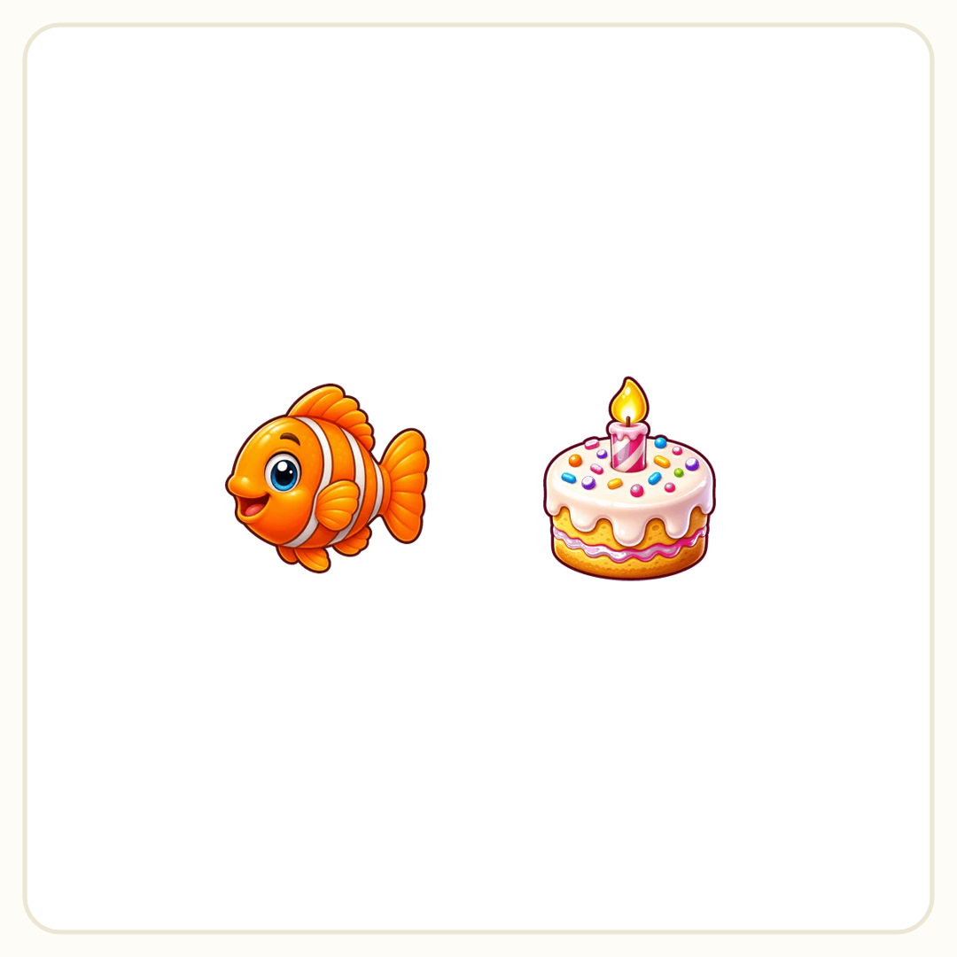 Rebus puzzle: a picture of a fish, then a picture of a cake