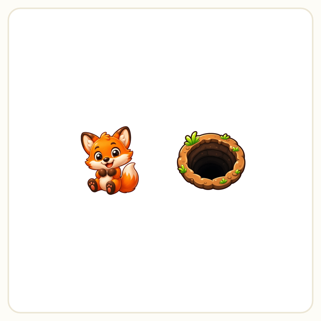 Rebus puzzle: a picture of a fox, then a picture of a hole