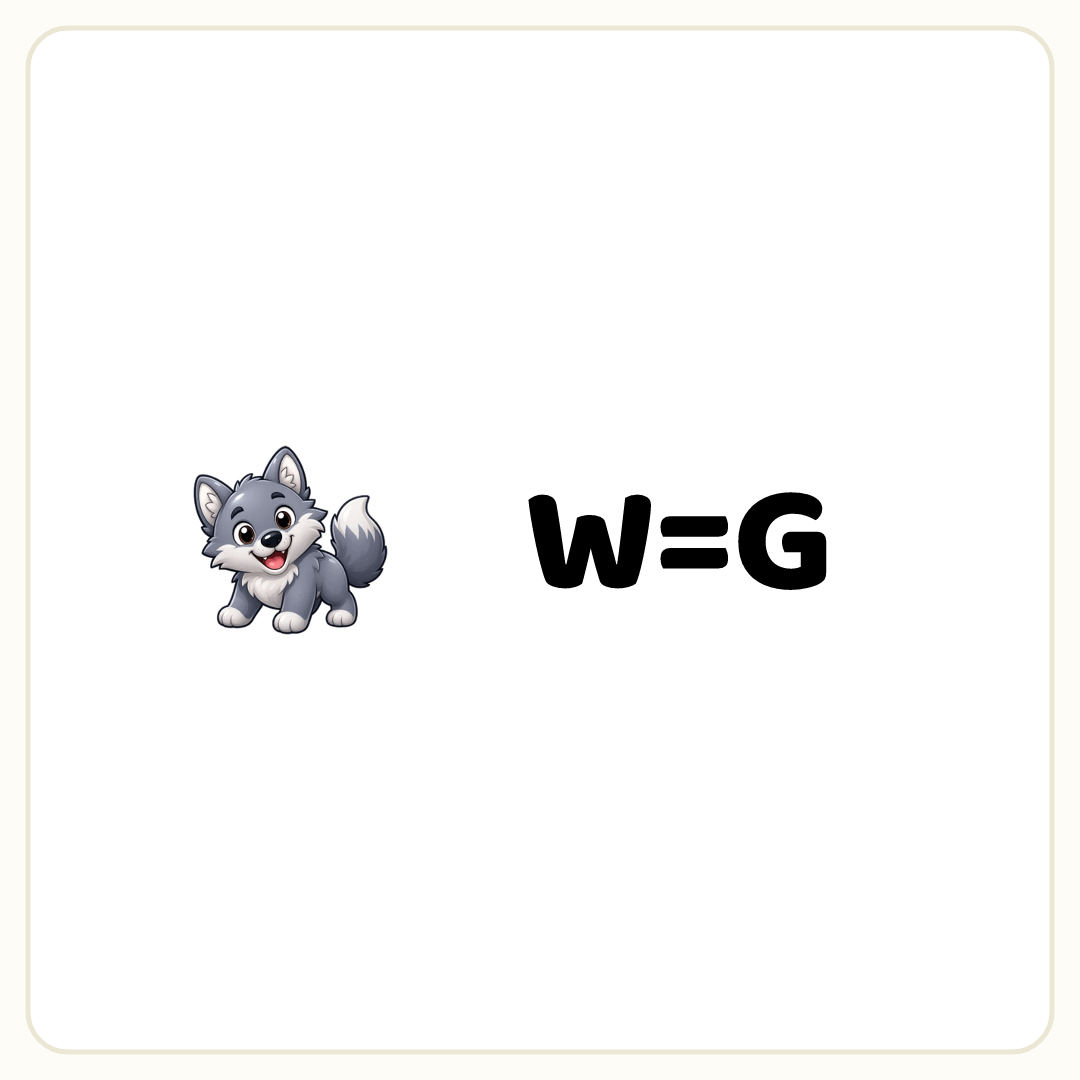 Rebus puzzle: a picture of a wolf, then the symbol &quot;W=G&quot;