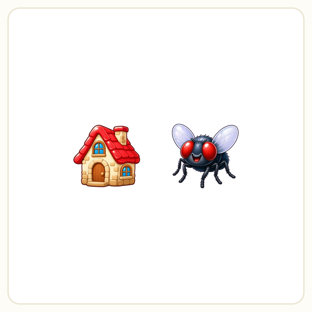 Rebus puzzle: a picture of a house, then a picture of a fly