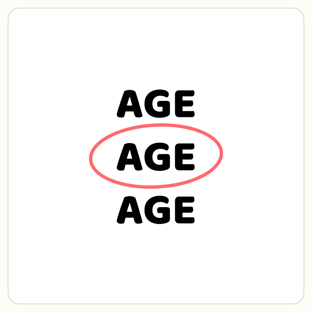Rebus puzzle: the word &quot;AGE&quot; repeated 3 times in a column; copy number 2 is circled