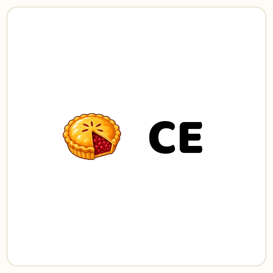 Rebus puzzle: a picture of a pie, then the word &quot;CE&quot;