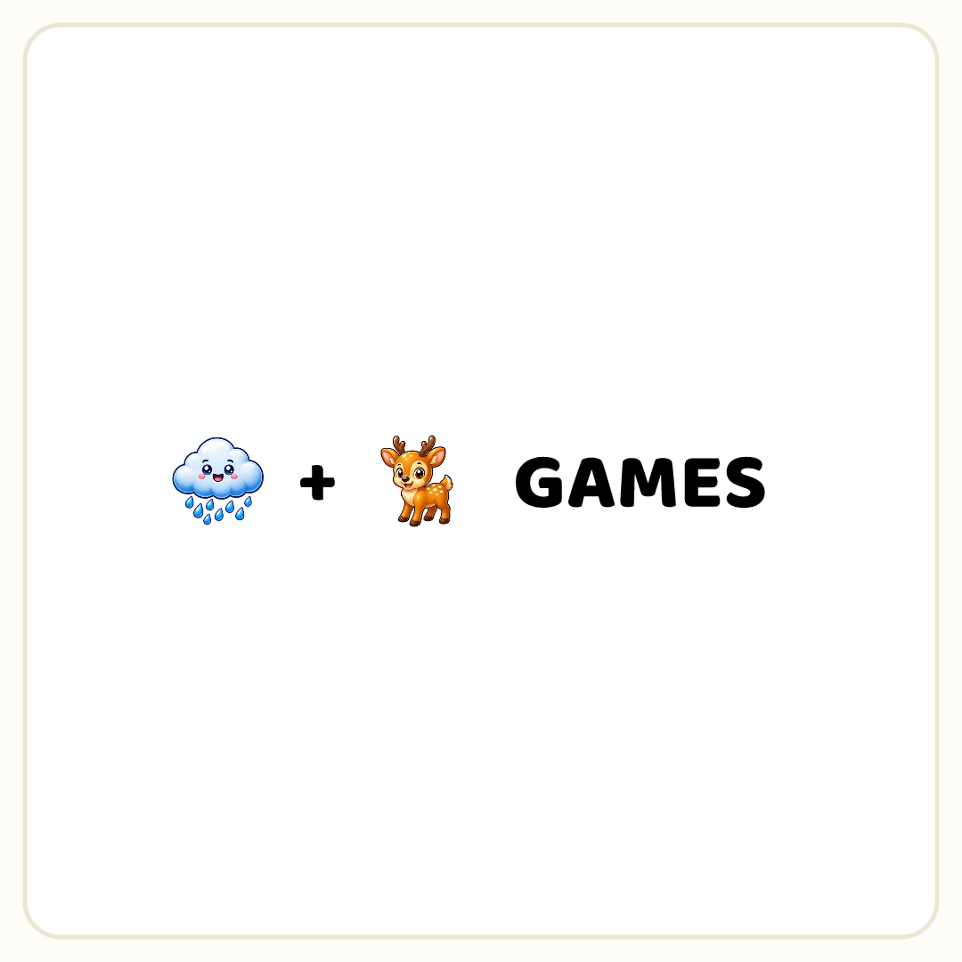 Rebus puzzle: a picture of a rain, then the symbol &quot;+&quot;, then a picture of a deer, then the word &quot;GAMES&quot;