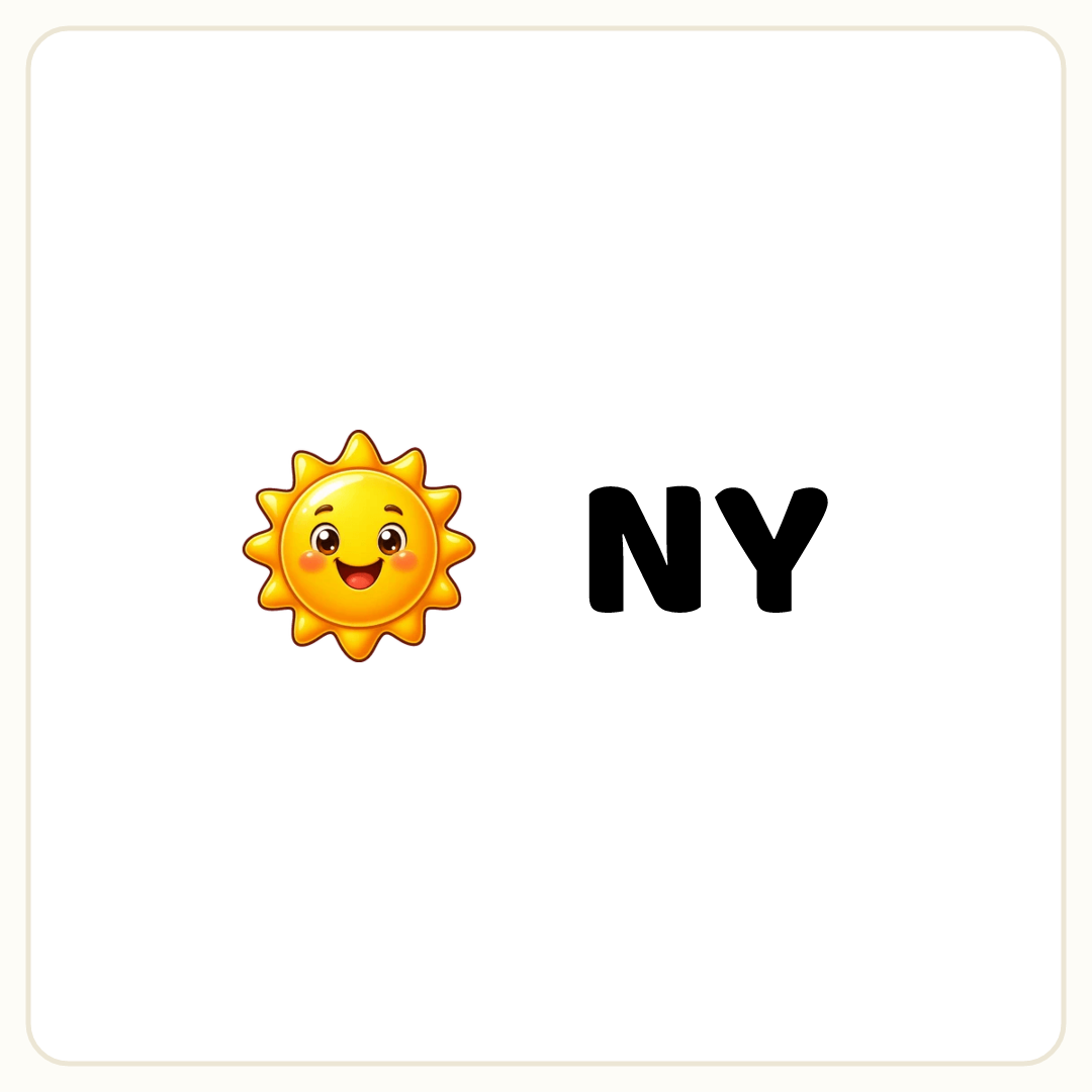 Rebus puzzle: a picture of a sun, then the word &quot;NY&quot;